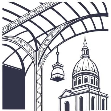 Modern 3D Abstract Floating Architectural Arches Stock Illustration