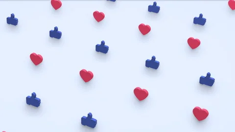 Modern 3d animation of grid of like hand and heart shapes in isometric view Stock Footage 240704298