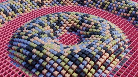 Modern 3D Animation: Moving Surface of Multicolored Rising Rectangular Columns Stock Footage 274837508