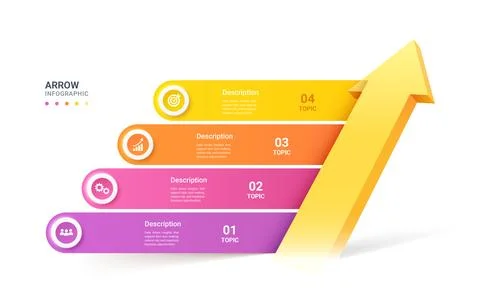 Modern 3D  Arrow Growth 4 Step Process Infographic Template Diagram Backgroun Stock Illustration