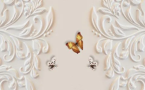Modern 3D Beautiful Pattern Embossed Butterfly with texture background Stock Illustration