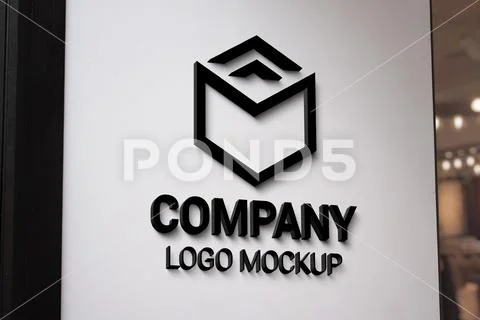 Modern 3d black logo mockup on white entrance wall. Branding presentation PSD Template