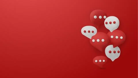 Modern 3D chat bubbles on a red background, symbolizing online communication Stock Illustration