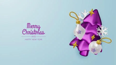 Modern 3D Christmas illustration with glossy ornaments and snowflakes, great for Stock Illustration