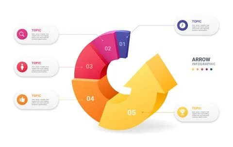 Modern 3D Circular Arrow 5 Step Business Process Infographic Template Backg.. Stock Illustration