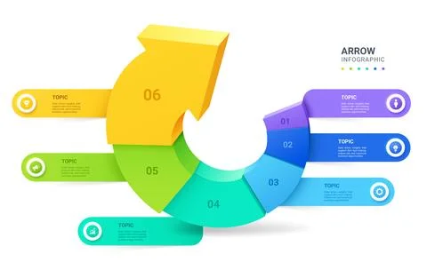Modern 3D Circular Arrow 6 Step Business Process Infographic Template Backg.. Stock Illustration