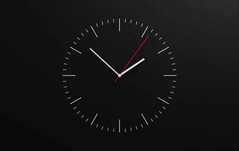 Modern 3D Clock Design on Black Wall Background, Time Concept Background Stock Illustration