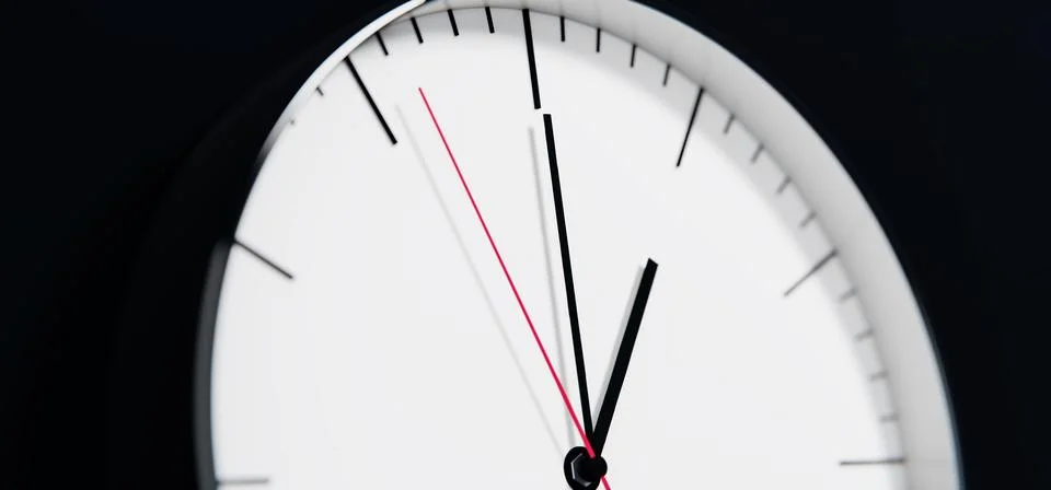 Modern 3D Clock Design on Black Wall Background, Time Concept Background Stock Illustration