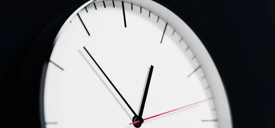 Modern 3D Clock Design on Black Wall Background, Time Concept Background Stock Illustration