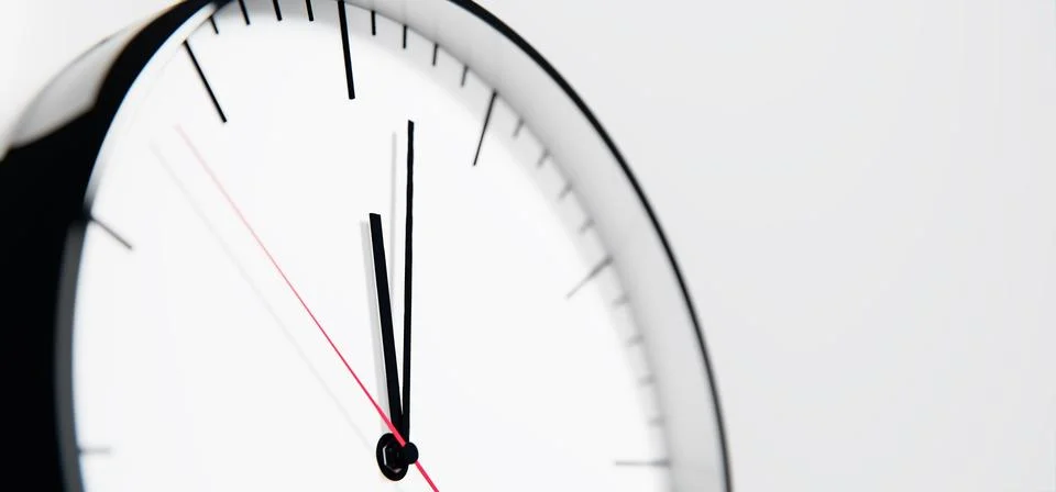 Modern 3D Clock Design on White Wall Background Displaying Time Stock Illustration