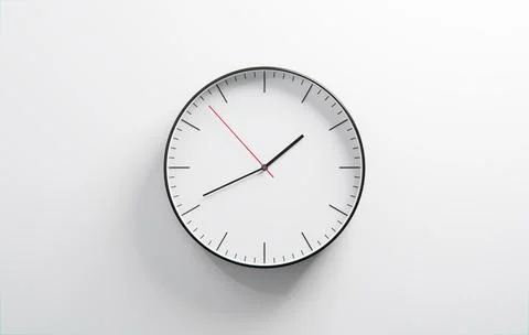 Modern 3D Clock Design on White Wall Background Displaying Time Stock Illustration