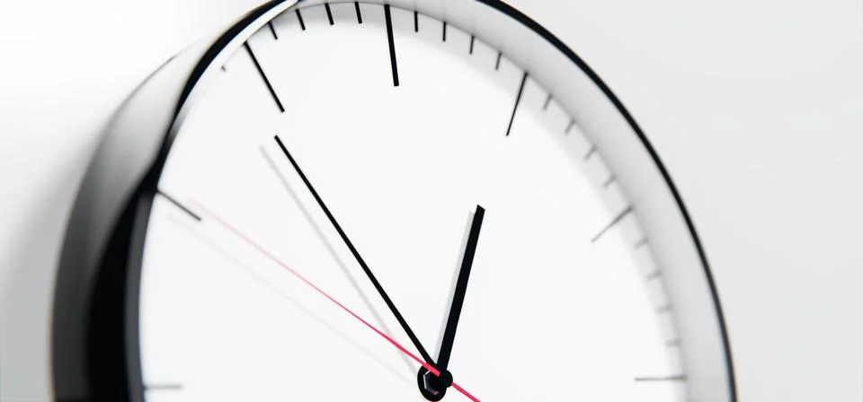 Modern 3D Clock Design on White Wall Background Displaying Time Stock Illustration
