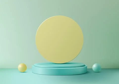 Modern 3D Composition with Light Blue Platform, Floating Yellow Circle Back.. Stock Illustration