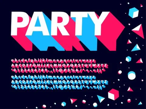 Modern 3d geometric neon typeface font for party music event 스톡 일러스트