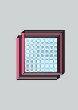 Modern 3D geometric square frame design with pink overlapping borders, Illustrazione stock