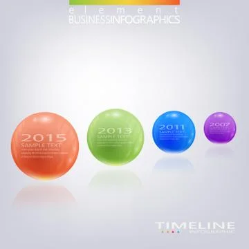 Modern 3d glossy ball elements vector timeline design template Stock Illustration