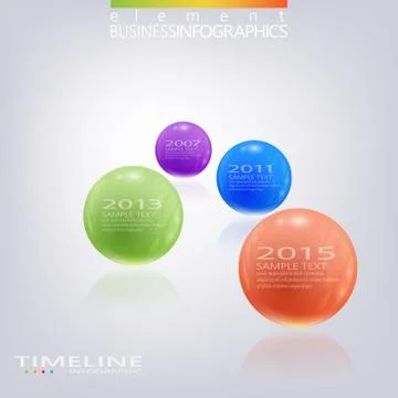 Modern 3d glossy ball elements vector timeline design template Stock Illustration