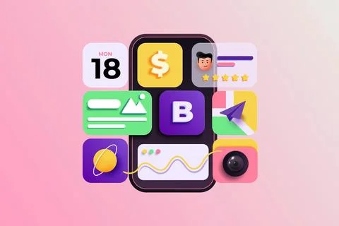 Modern 3d illustration of App devs Illustrazione stock