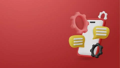 Modern 3D illustration for technology concepts. A phone with chat and cogs Stock Illustration