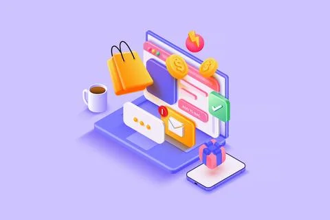 Modern 3d isometric illustration of E-Commerce 스톡 일러스트