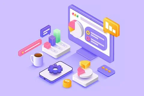 Modern 3d isometric illustration of Seo Stock Illustration