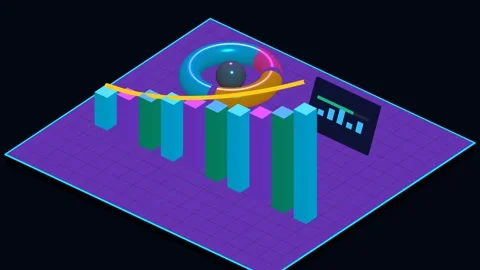 Modern 3D Isometric SaaS Revenue Analytics Dashboard with rising glass growth pi Vídeos de archivo 346019264