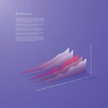 Modern 3d line graph vector element in isometric style with soft color gradients Stock Illustration