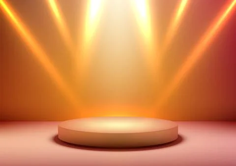 Modern 3d low round podium on stage with warm glowing spotlight for award c.. Stock Illustration