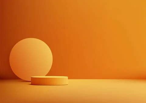 Modern 3D Orange Podium with Circle Elements on a Vibrant Orange Background.. Stock Illustration