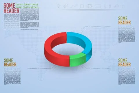 Modern 3D pie chart infographics on blue gradient background Stock Illustration