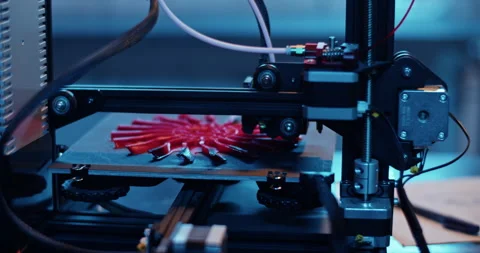 Modern 3D printer creating pink part in laboratory Stock Footage 259392940