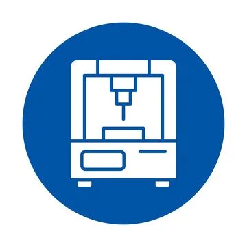Modern 3D Printer Icon on Blue Circle Background for Technology Illustrations Stock Illustration