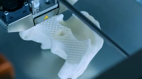 Modern 3D printer printing figure close-up macro. Stock Footage 121852720