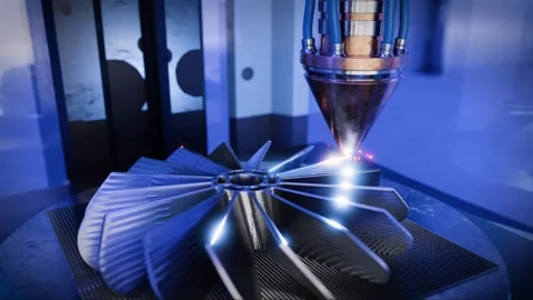 A modern 3D printer is printing a metal turbine. The future of machine part.. Stock Footage 247625772