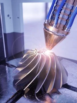 A modern 3D printer is printing a metal turbine Stock Illustration