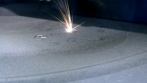 Modern 3D printer printing an object from the metal powder. Stock Footage 99988476