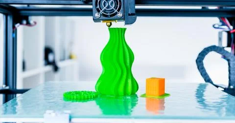 Modern 3D printing. 3d printer mechanism working yelement design of the devic Stock Photos