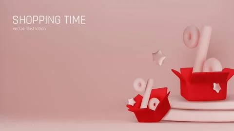 Modern 3D render of discount concept with percent sign inside a blue open box on Illustrazione stock