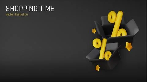 Modern 3D render of discount concept with percent sign inside a blue open box on Illustrazione stock