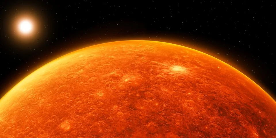 Modern 3D Rendered Mars Planet Surface with Sun and stars Stock Illustration