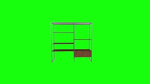 Modern 3D rendering of a minimalist shelving unit display Stock Footage 303594992