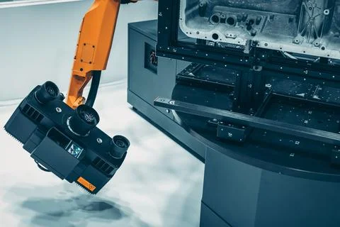 Modern 3D Scanner robot, Industrial metrology, Quality inspection, Manufact.. Stock Photos