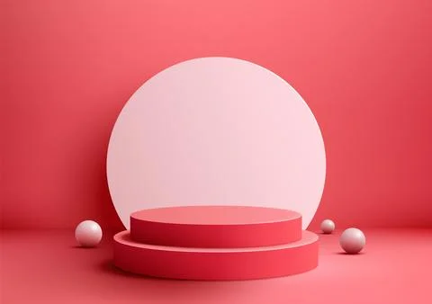Modern 3D Scene with Red Circular Podium and Backdrop for Showroom and Showca Stock Illustration