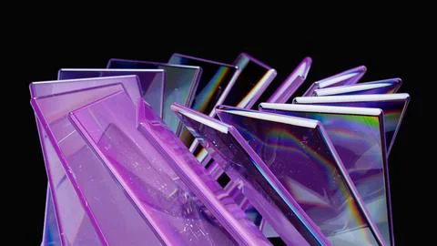Modern 3D science and tech concept. Rotating glass screens. 스톡 일러스트