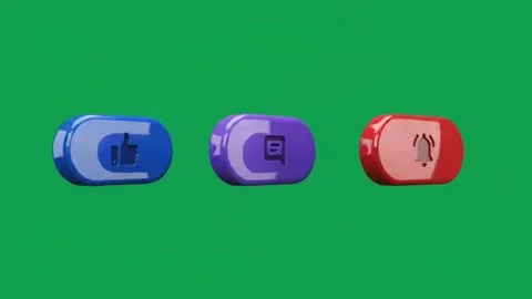 Modern 3D Social Media Button Animation on Green Screen Stock Footage 344770627