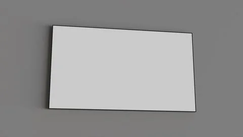 Modern 3D TV or screen hanging on gray wall, blank white display used as temp Stock Illustration