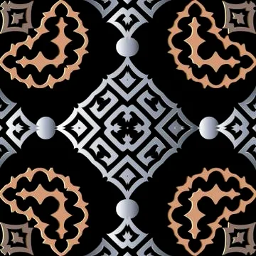 Modern 3d vector seamless pattern. Abstract tribal ethnic arabesque style  ba Illustrazione stock