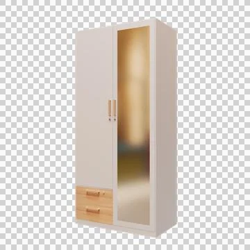 Modern 3D Wardrobe with Full Length Mirror and Drawers Side View Stock Illustration