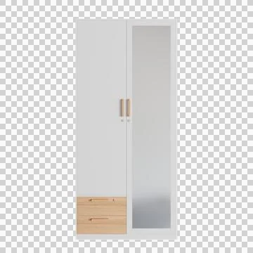 Modern 3D Wardrobe with Full Length Mirror and Drawers Stock Illustration
