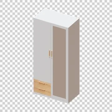 Modern 3D Wardrobe with Full Length Mirror and Drawers Isometric View Stock Illustration